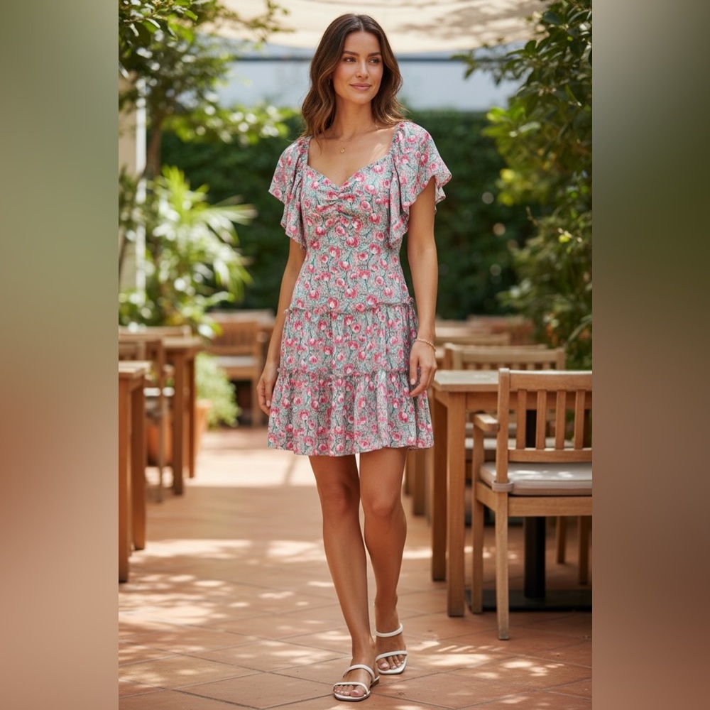 $140 Joy Joy Pink and Green Floral Poppies Dress NWT‎